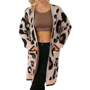 BIBI Open Front Animal Print Sweater Long Pockets Mobwife Plus Size XL Oversized